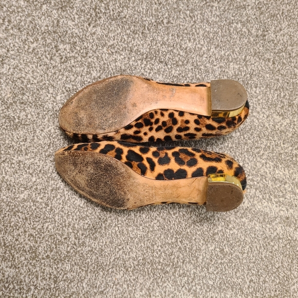 J Crew Collection Janey Flats Loafers Calf Hair Leopard Gold Heel - Picture 3 of 3